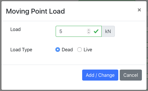 Moving Point Load Dialog